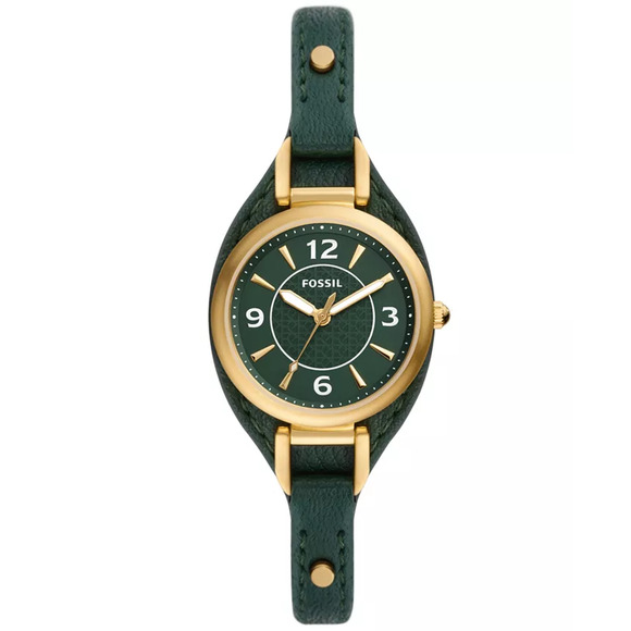 Fossil Carlie Three Hand Green LiteHide Leather Watch 28mm Everyday Classic - Picture 1 of 4